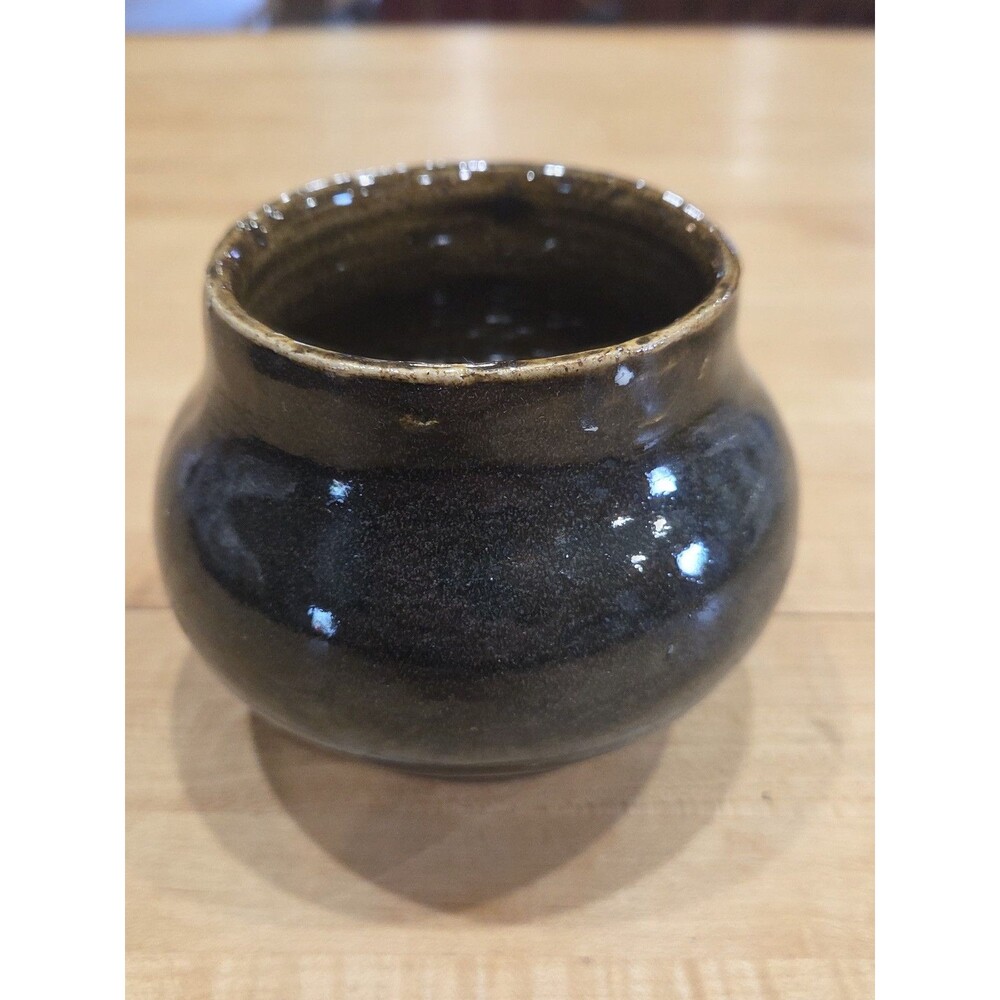 Vintage Japanese Studio Pottery Tenmoku Glaze Stoneware Jar Small Pot Vessel